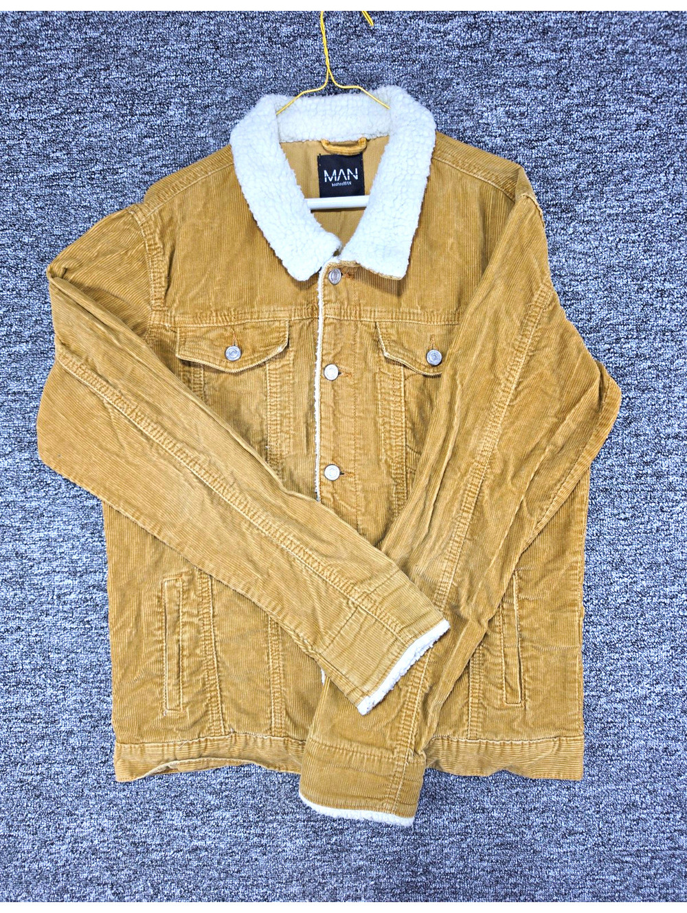 boohooMAN Men's Tan Sherpa Lined Trucker Jacket Button Front Pockets Size L